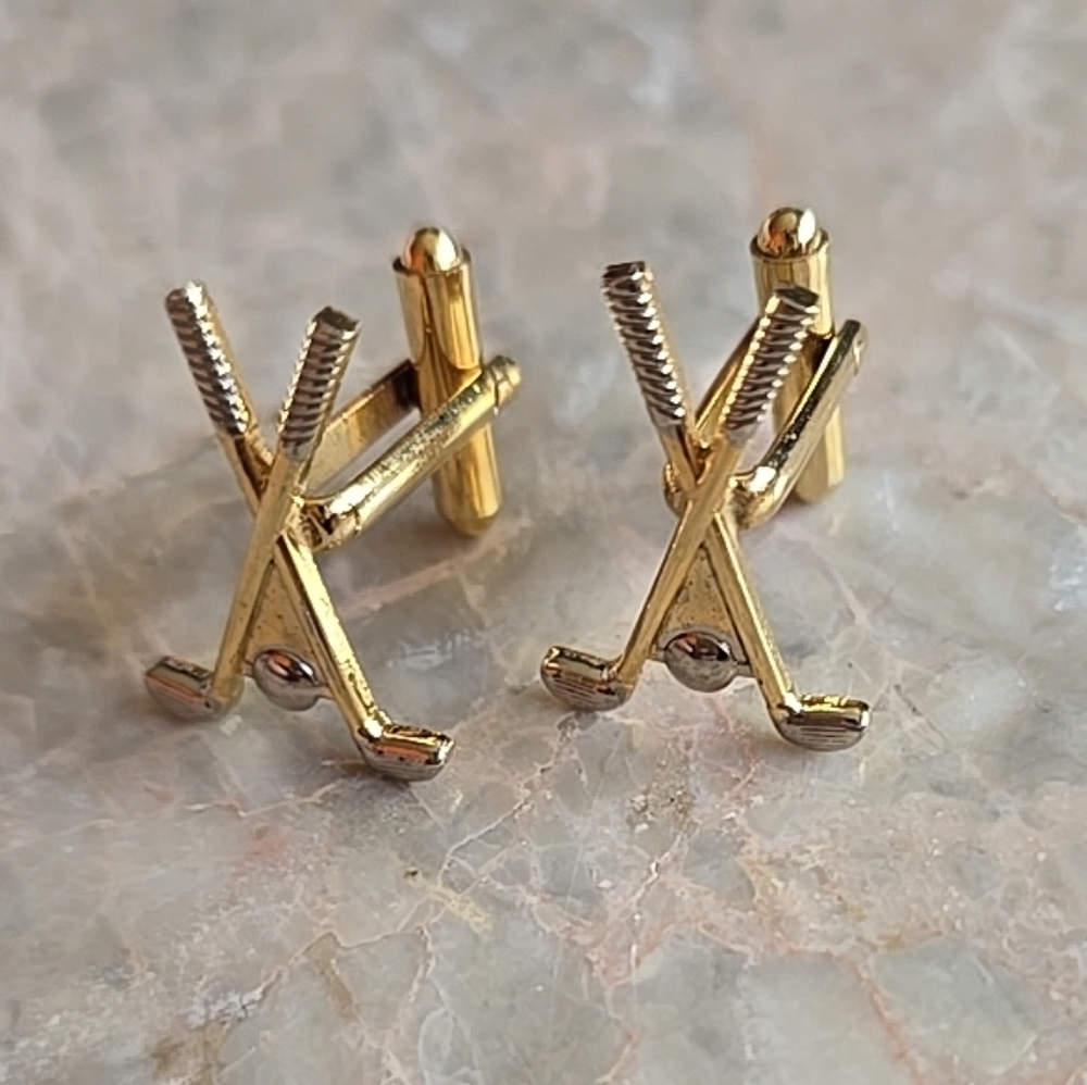 Vintage golfing club themed cufflinks gold tone men‎ accessories